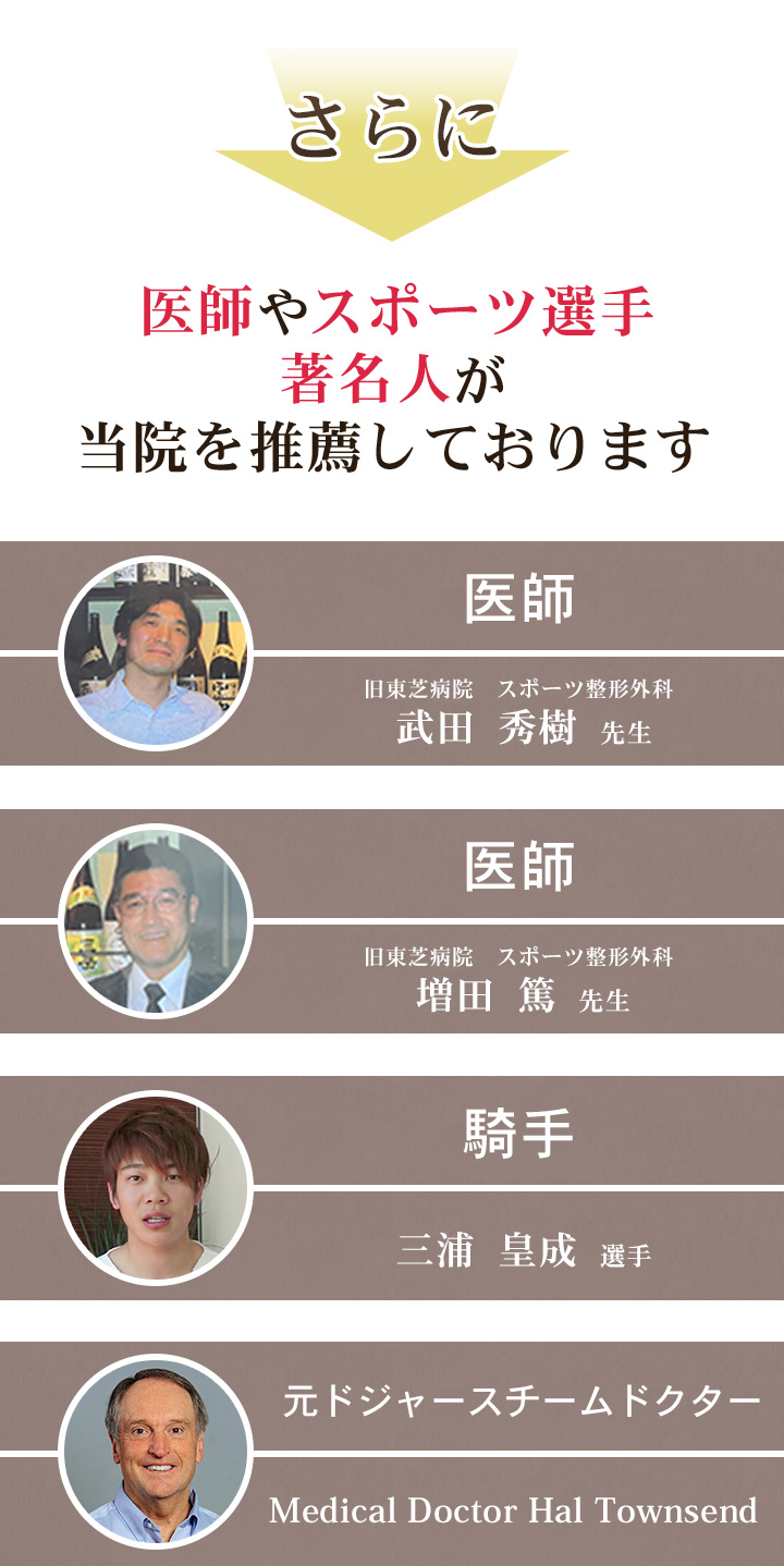 さらに医師やスポーツ選手、著名人が当院を推薦しております